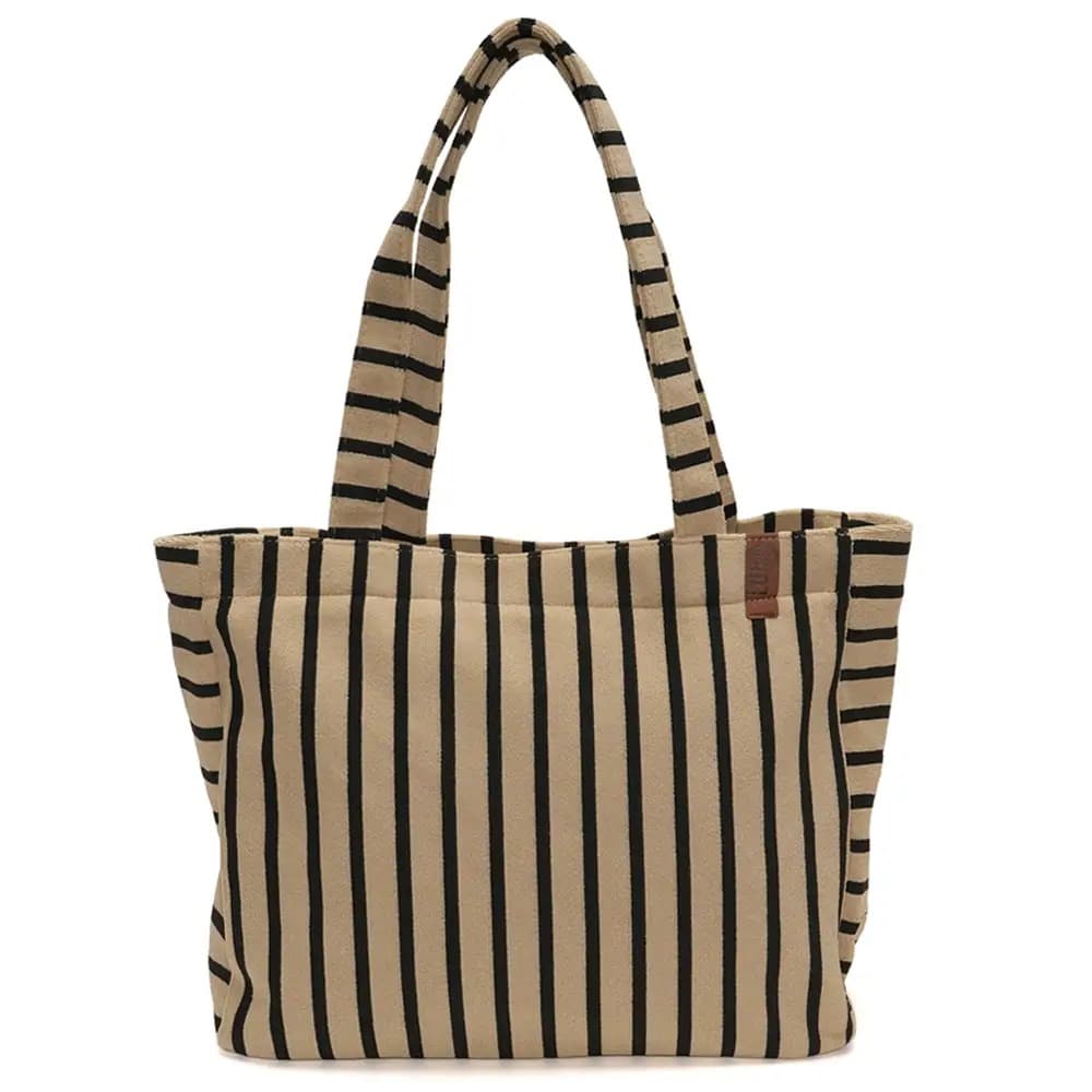 Gestreepte shopper – beige/zwart